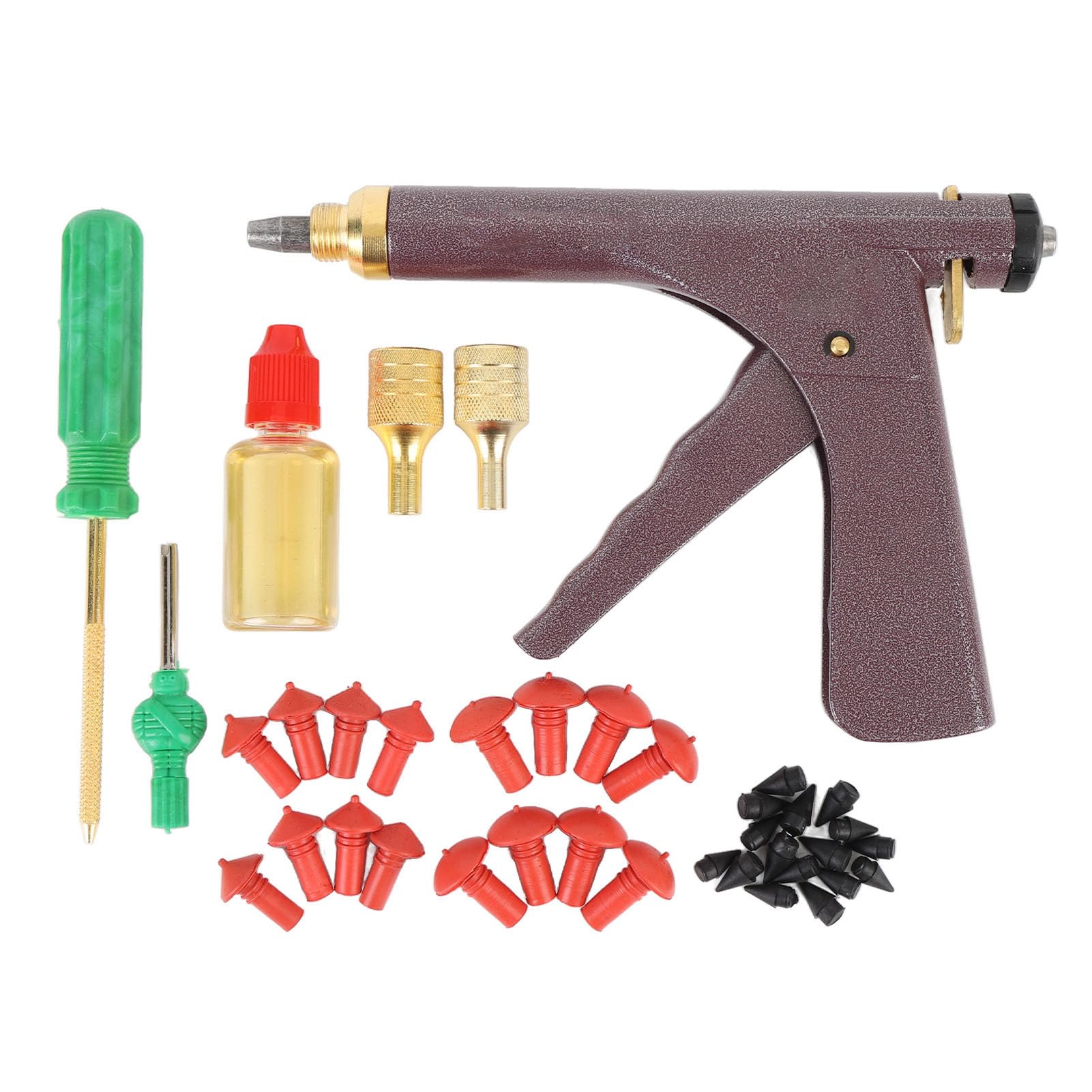 AUNMAS Kit de Reparación de Neumáticos, Taponador Profesional de Neumáticos sin Cámara con 32 Tapones de Goma, Herramienta de Goma de Metal de Plástico, de Gatillo, para Reparación de Pinchazos de