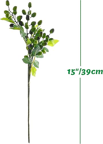 Miniatura 3 de Paquete de 12 tallos de bayas artificiales de 15 pulgadas, púas de bayas de olivo para decoración del hogar, ramo de boda, árboles de Navidad (verde)