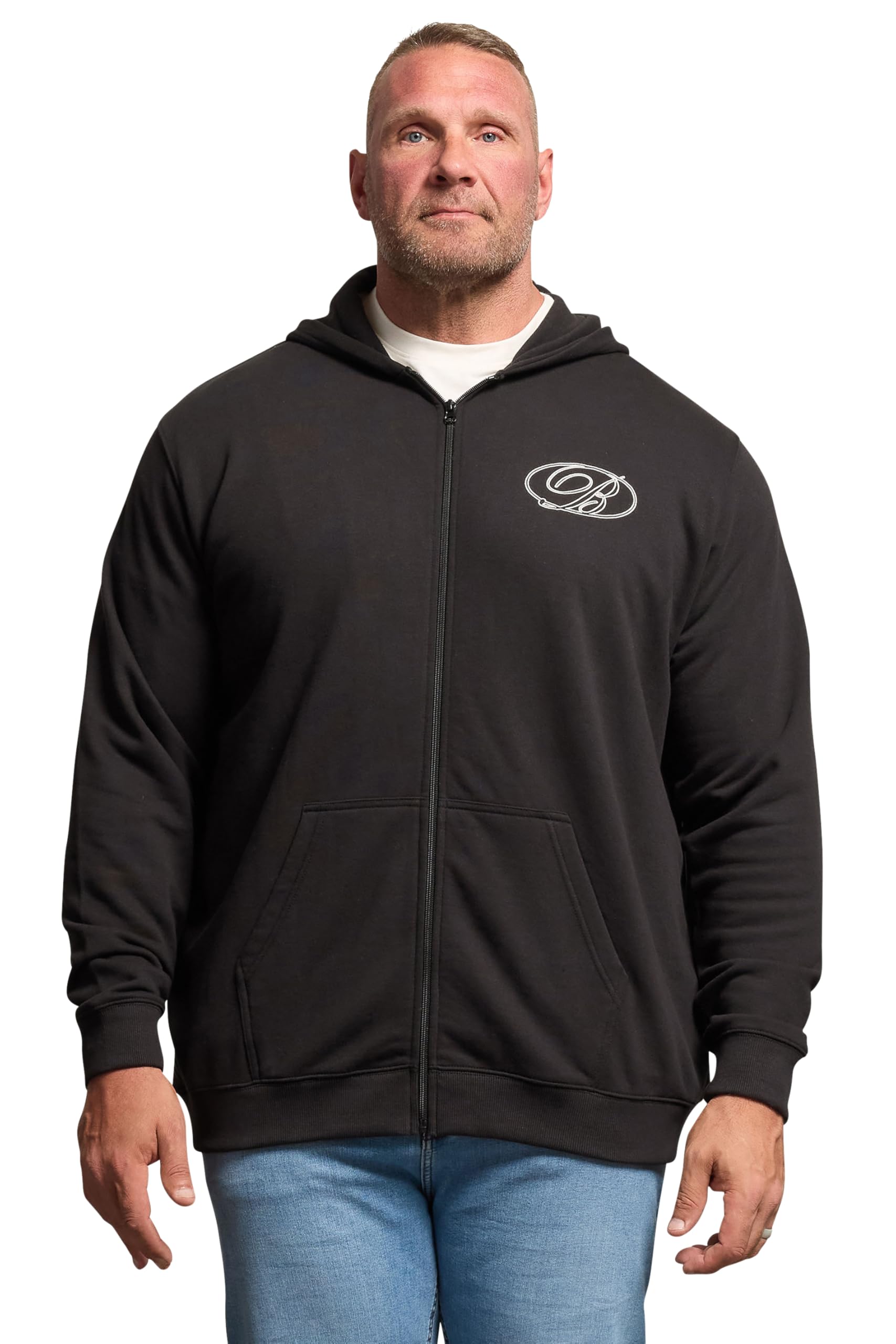 Badrhino Men's Black Big & Tall Zip Up Worldwide Hoodie - Plus Size Curve