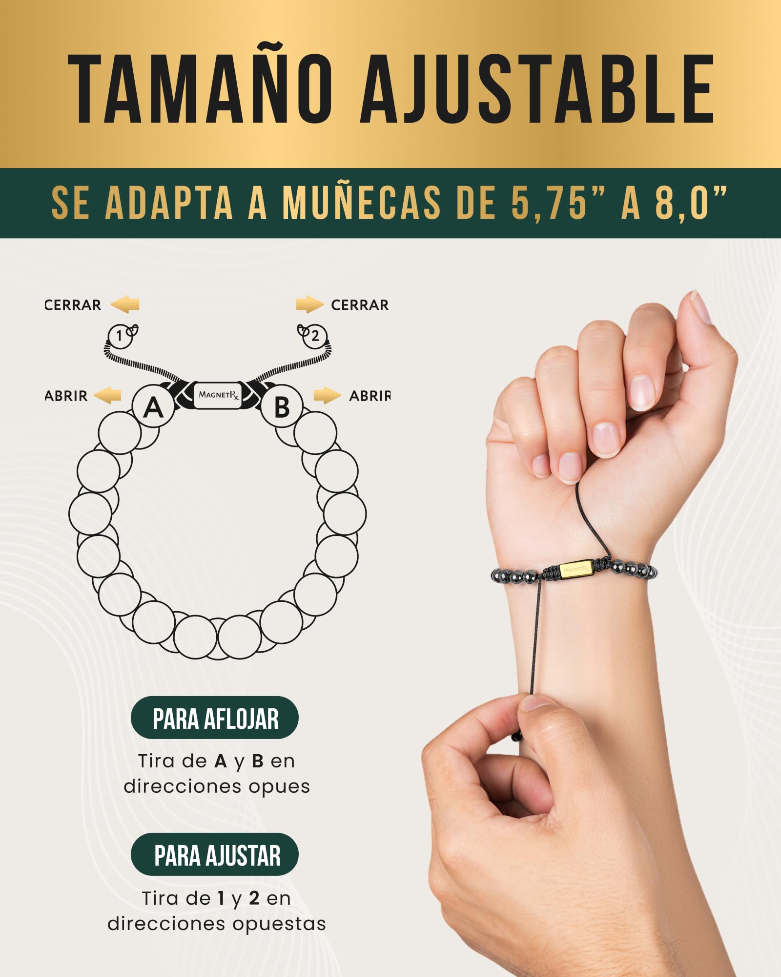 MagnetRX® Pulsera Magnética Terapéutica de Hematite - Brazalete con Piedras Potentes Curativas para un Alivio Natural del Dolor - Pulsera con Hematitas Magnetoterapia (Dorado Zeus Cuentas 8mm)