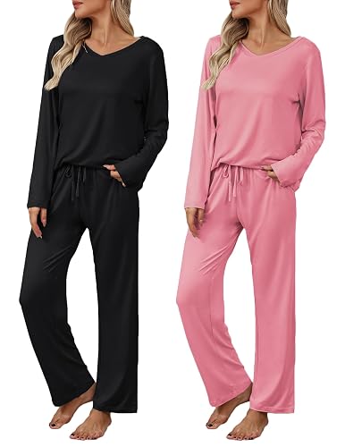 EKOUAER Womens 2 Pack Long Sleeve Pajama Sets