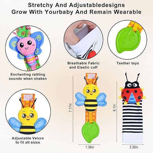Miniatura 5 de Juguetes para bebés de 0 a 6 meses, sonajeros para bebés de 0 a 12 meses, calcetines de sonajero de muñeca y buscador de pies, juguetes para recién