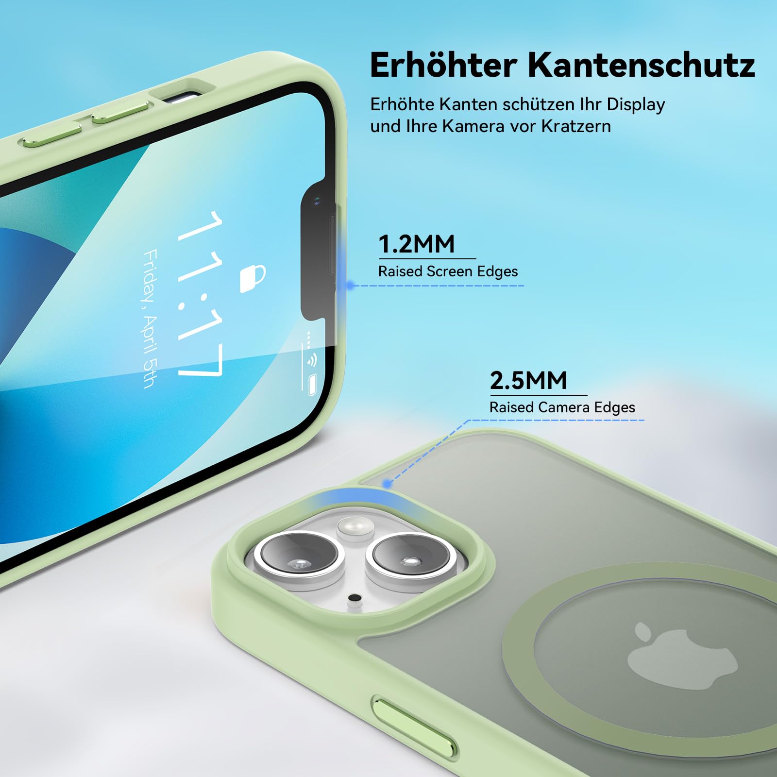 Natiiozie Magnetica Cover per iPhone 13/iPhone 14 Compatibile con MagSafe Custodia Traslucida Opaca Posteriore, Antiurto Anti-impronta Resistente ai Graffi Protettiva Case verde chiaro