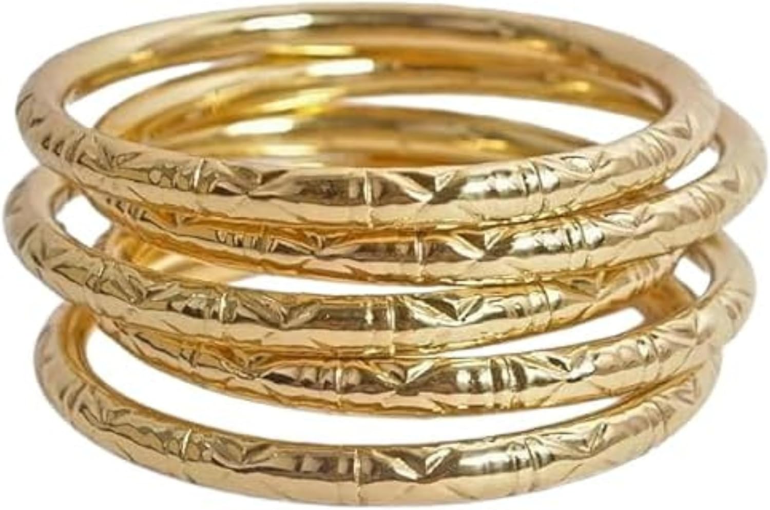 Pure Hands Handmade Brass Pipe Bangle Set – Embossed Round Bangles in Golden Finish with Abstract Design – Tarnish Resistant PU Coated – Sine qua non Collection Jewelry