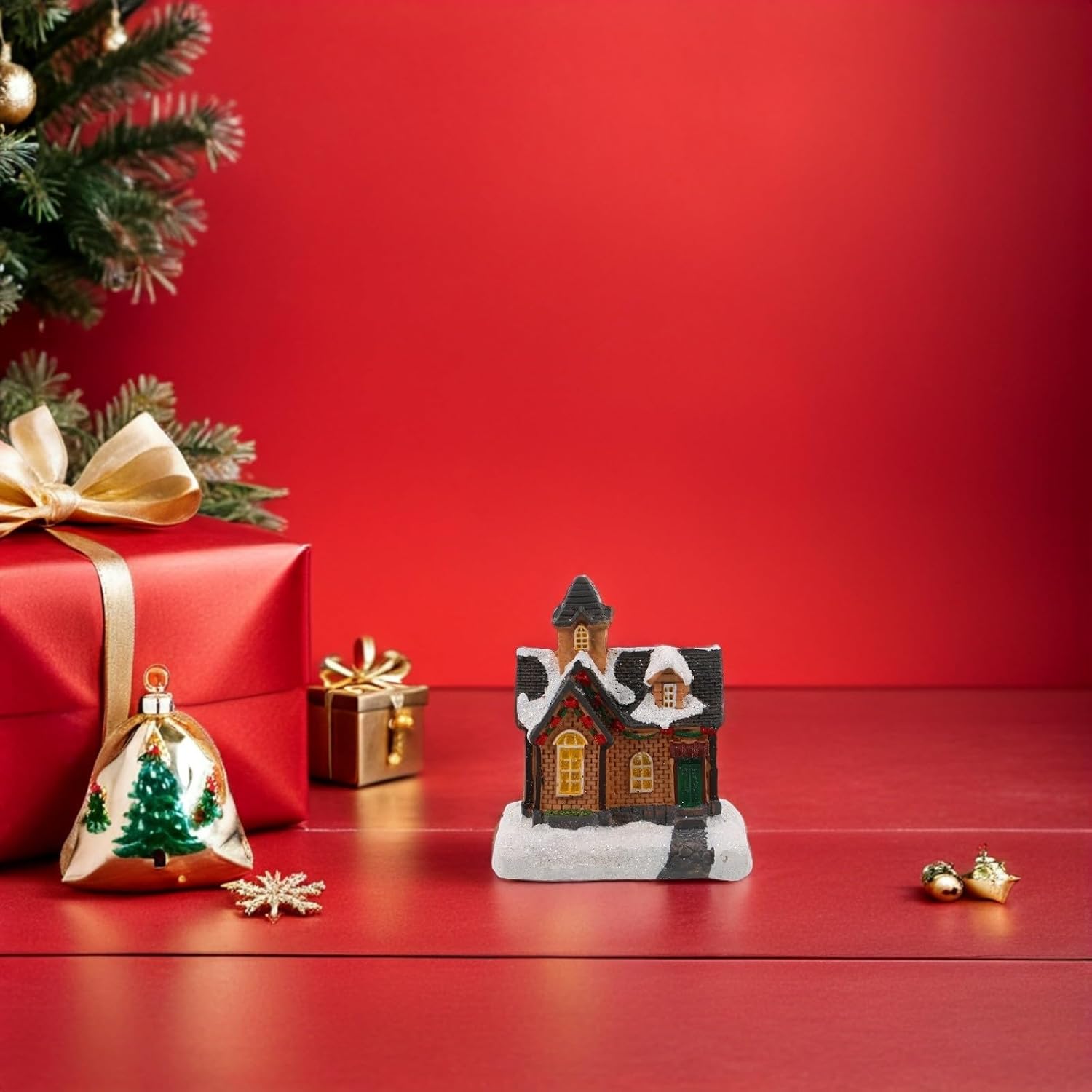 Lighted Christmas Village House Resin Mini Cottage for Winter Decor