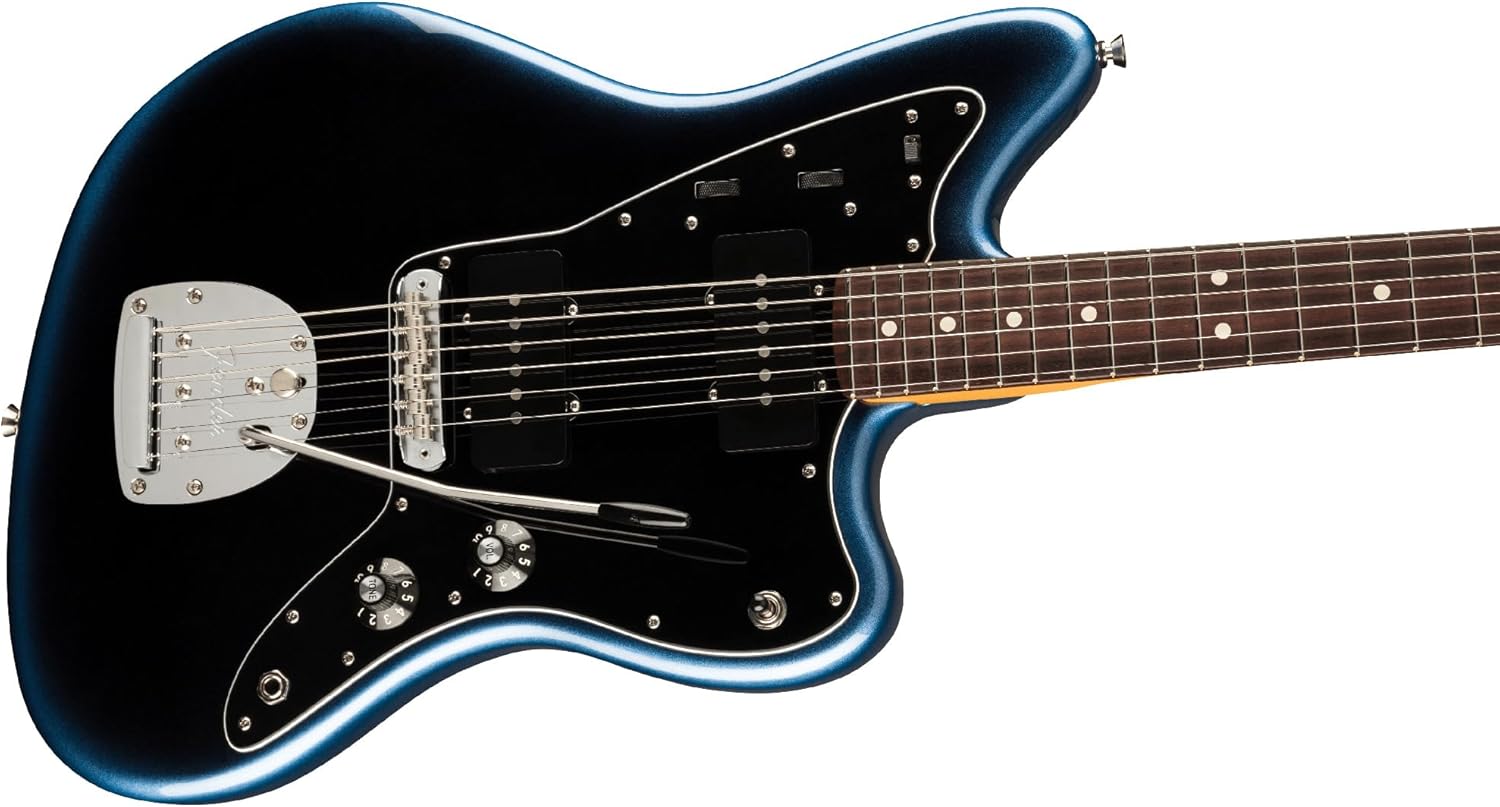 Fender American Professional II Jazzmaster - Dark Night Bundle with Case, Strap, Cable, and Guitar Cleaning Kit