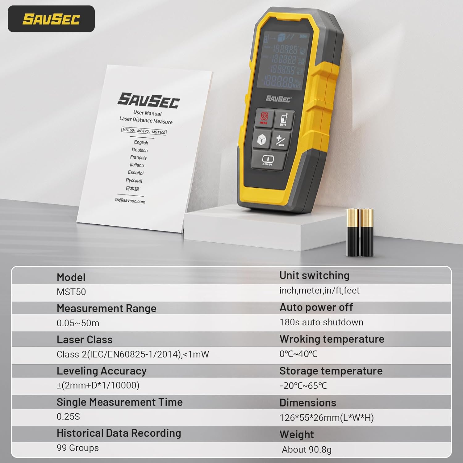 SAVSEC MST50 Laser Distance Meter with display and buttons