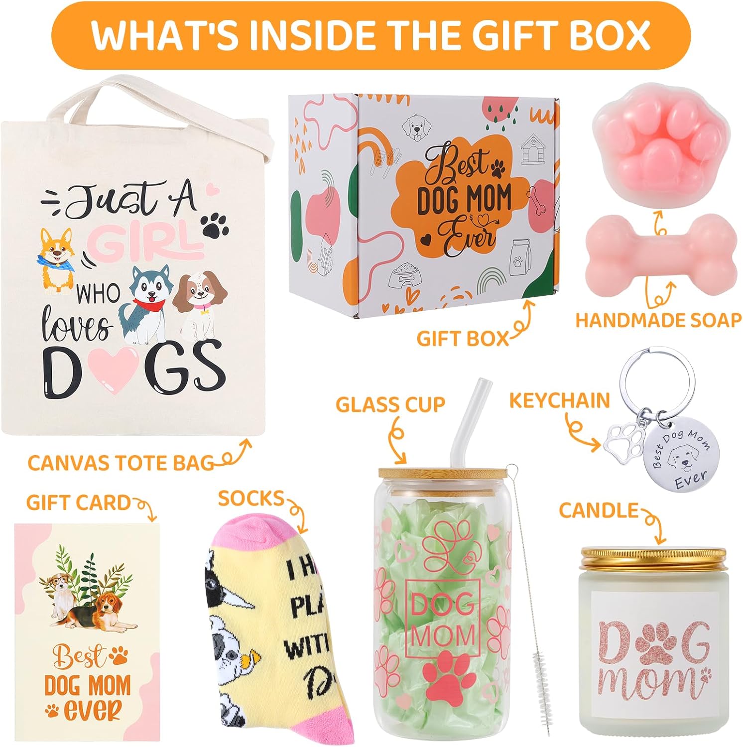 Dog Mom Gifts for Women Best Dog Mom Gifts Dog Gift Basket Cool Gifts for Dog Lovers Include Canvas Tote Bag Glass Cup Keychain Socks Candle Soap Gift Card for Birthday Christmas Mothers Day - Image 2