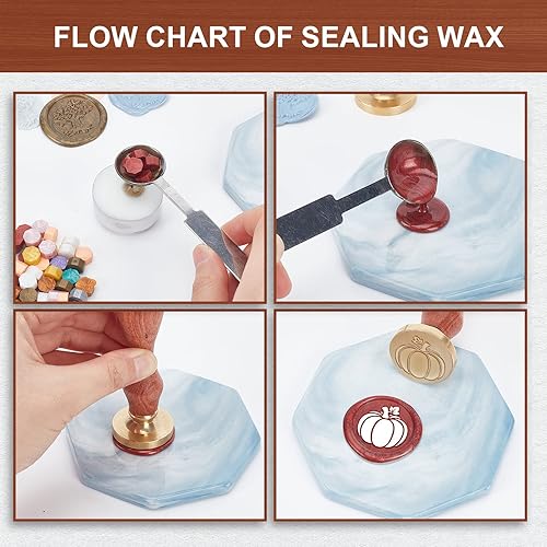 Miniatura 4 de MAYJOYDIY Sello de cera de calabaza, sello de cera de sellado de calabaza, cabeza de latón, mango de madera, Halloween, Acción de Gracias, sellos de