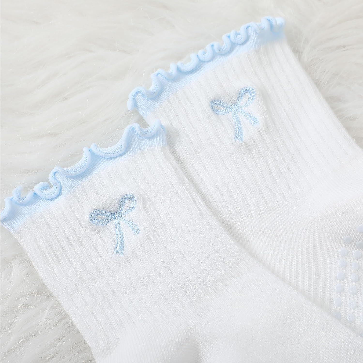 Jeyiour Women Cute Pilates Socks Nonslip Ruffle Yoga Socks with Grip Mother Pilates Yoga Gift for Barre Embroidery - Image 4