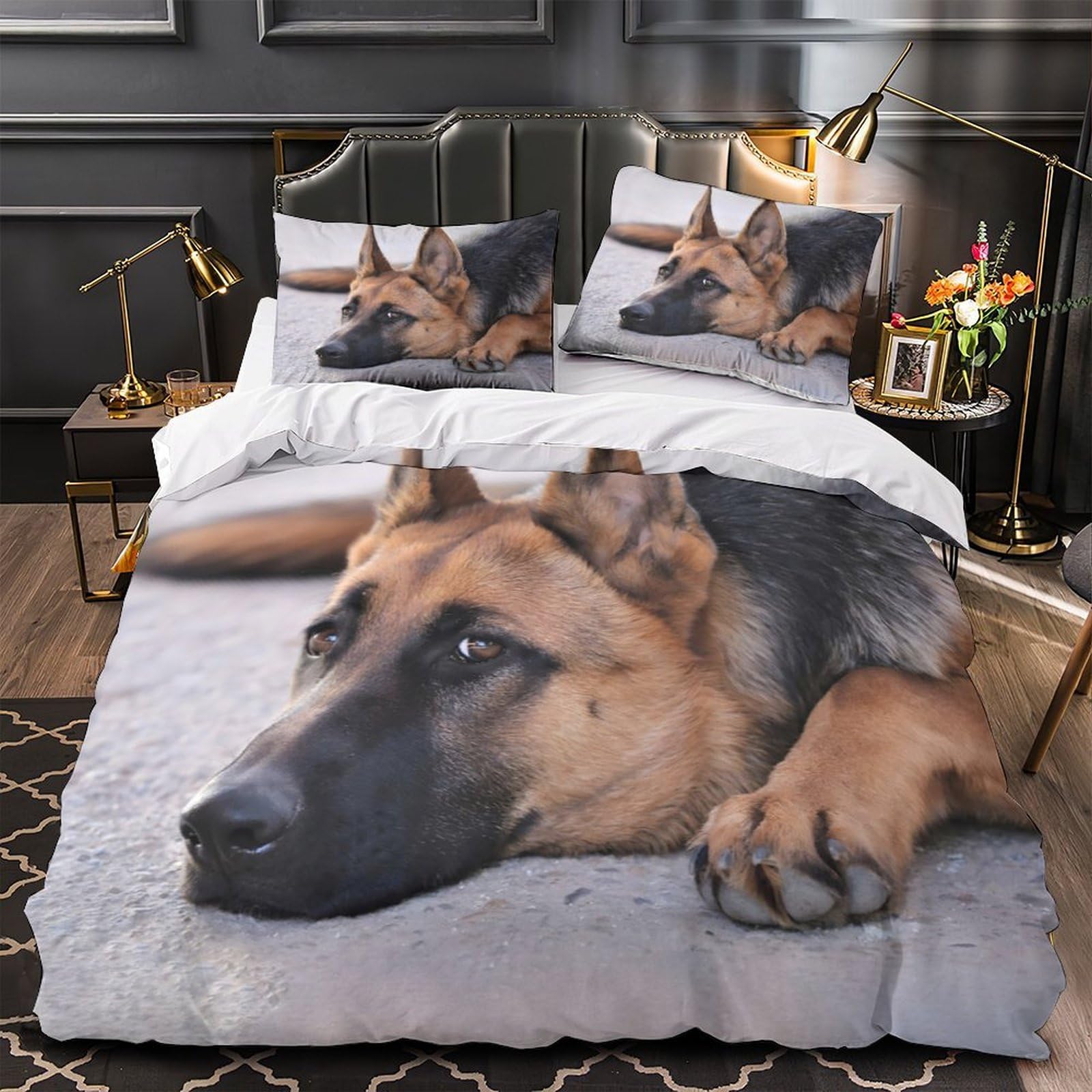 German Shepherd Quilt Cover 3D Design Printed Ultra Soft 3-Piece Bedding Set Zipper Pet Companion Comforter Cover Hotel Quality Easy Care for Teens Adults Women Kids Girls Boys King（220x240cm）