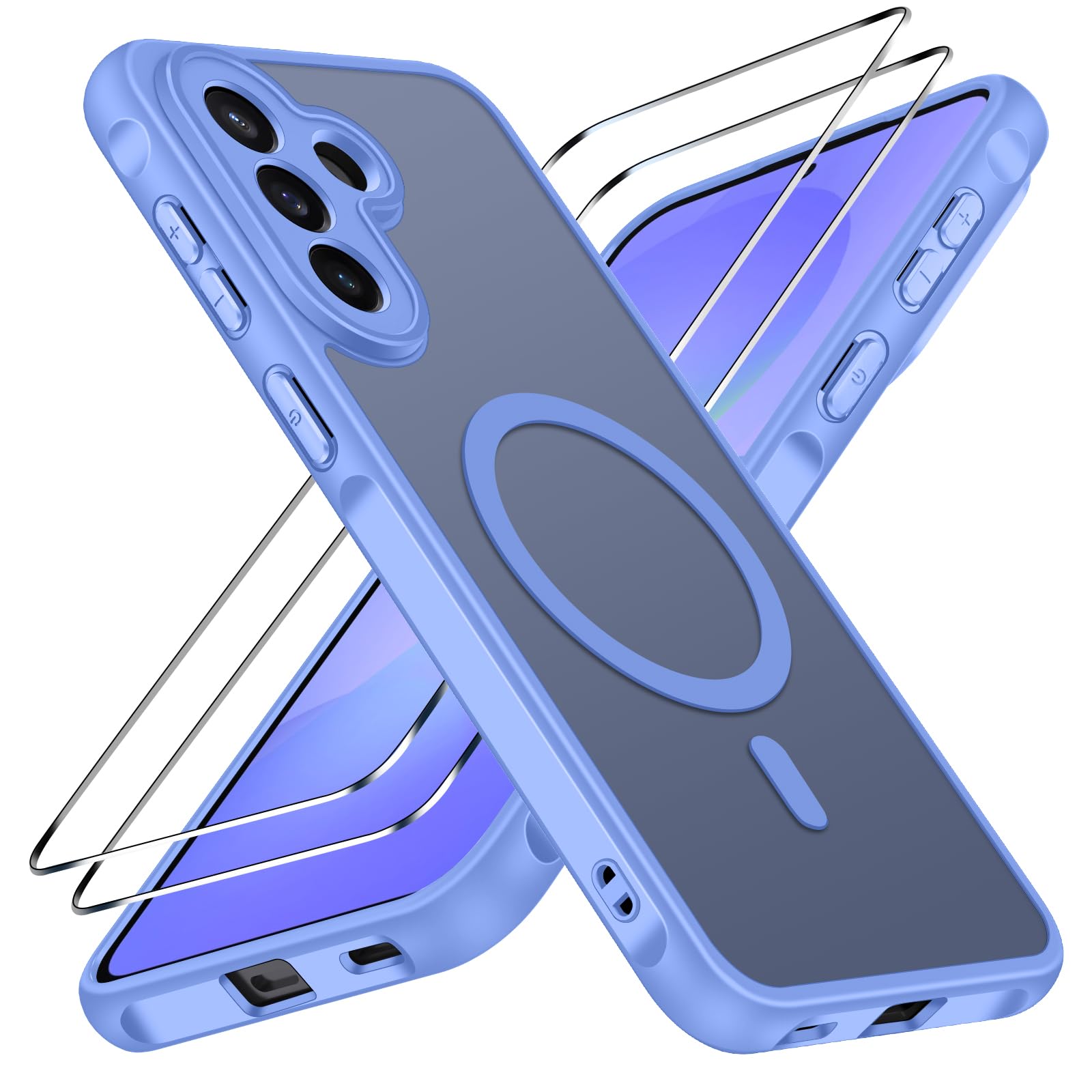 iVoler Cover Magnetica per Samsung Galaxy A57 5G con 2 Pezzi Pellicola Vetro Temperato, [Antiurto di Grado Militare] Custodia Traslucida Opaca Sottile Anti-Impronte MagSafe Case, Opaca Azzurro