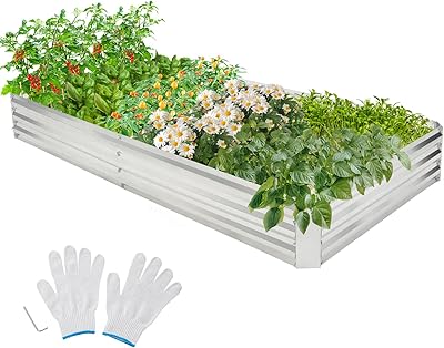Giantex Galvanized Raised Garden Bed, 8 x 4 x 1ft Large Metal Planter Box, Outdoor Bottomless Planter Raised Bed Kit for Vegetables Flowers, Herbs, Fruits