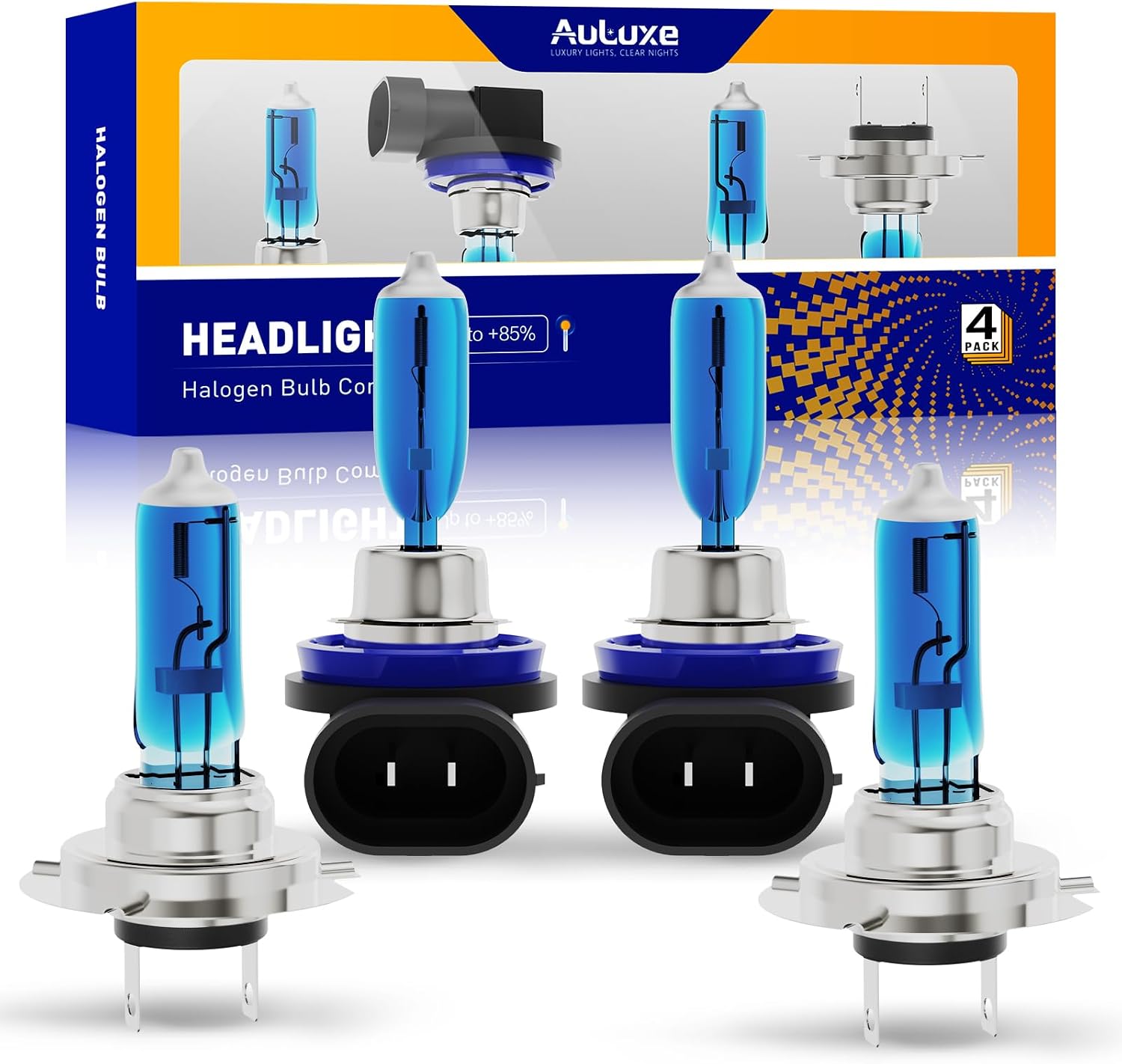 Compatible with Hyundai Elantra 2014 2015 2016 (Without Projector) Halogen Headlight Bulb Combo - 185% Brighter 5000K White High/Low Beam, Plug and Play, 4-Pack