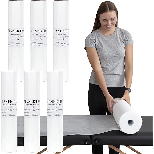 Disposable Massage Bed Cover - 60 Sheets Per Roll, Non-woven Disposable Material - Ideal for Spa, Massage Table, Tattoo, Waxing Table - No Crinkle Table Sheets - 31.5 x 71 Inches (6 Rolls)