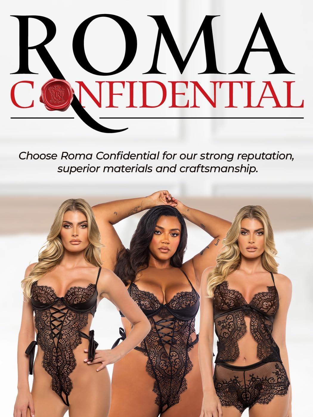 Roma Confidential Sexy Pajama Set for Women Dreamers Lust Cami and Shorts Lingerie Set in Satin & Lace Sleepwear PJs Black
