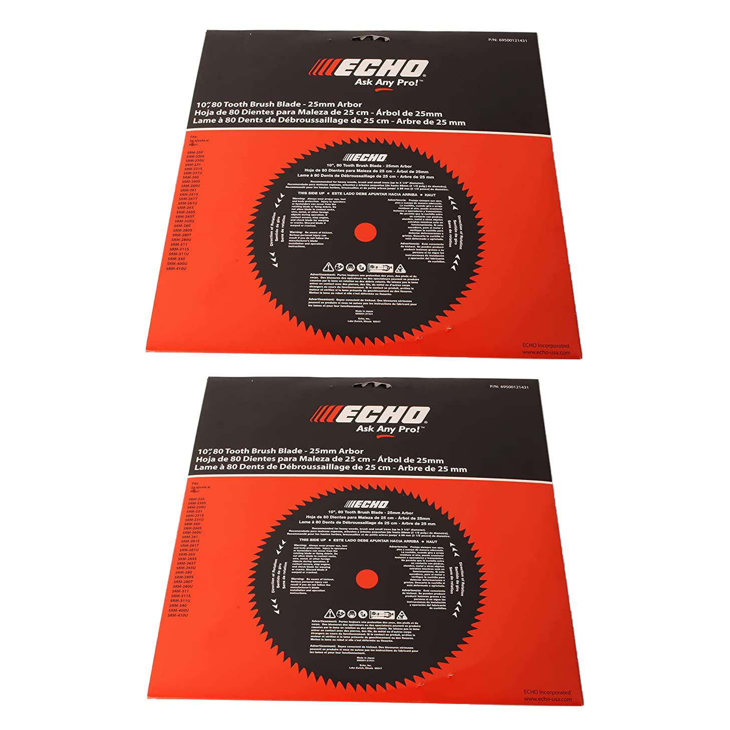 Echo 2 PK Genuine 69500121431 10" 25mm Arbor 80 Tooth Brush Blade SRM Series SS