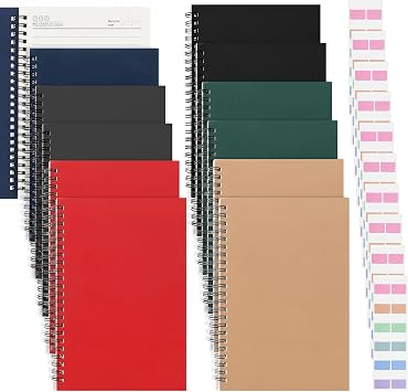 12Pcs A5 Spiral Notebook with 120pcs Label Papers, 120 Lined Pages