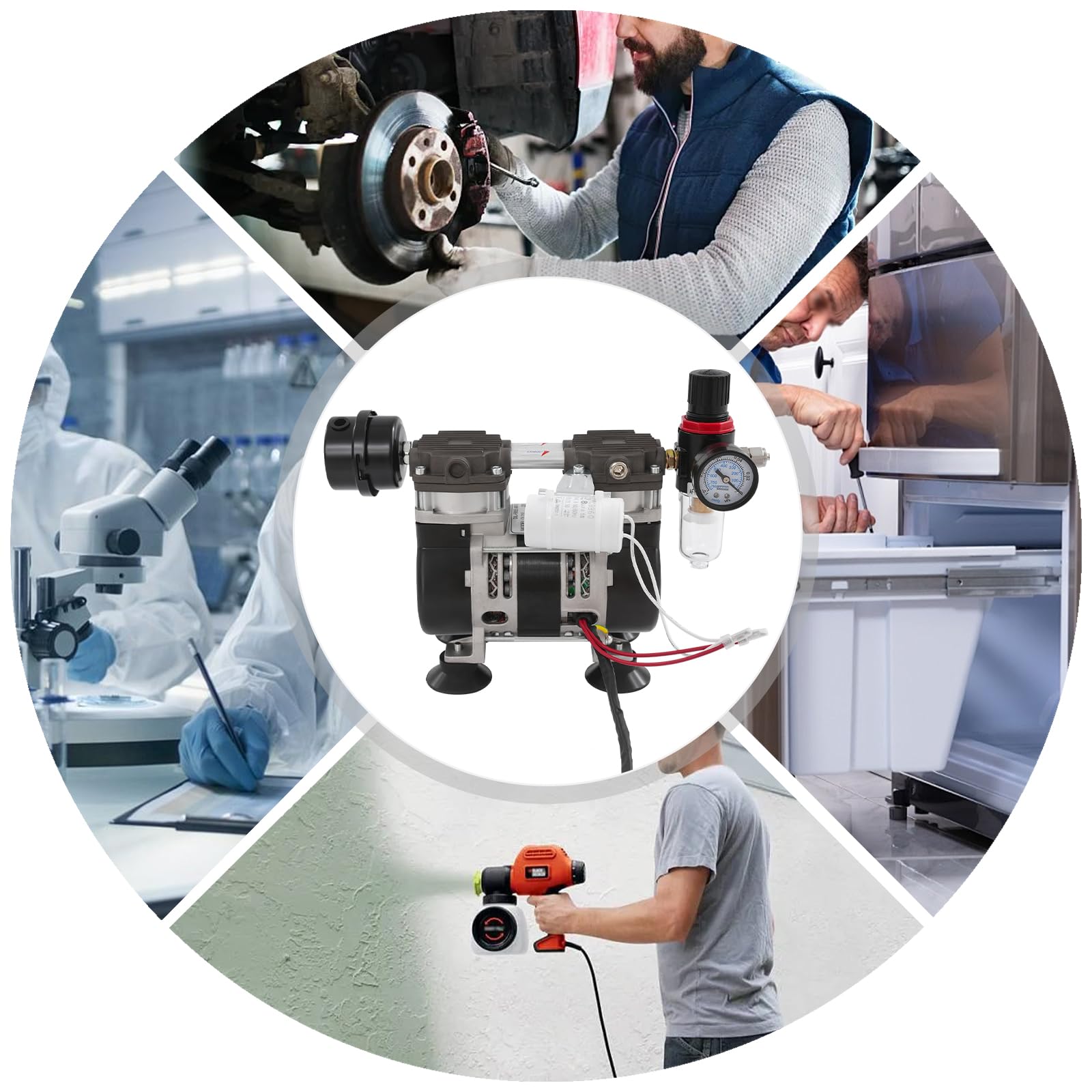 Vakuumpumpe, 2,8 Bar Vakuumpumpe Klimaanlage, Unterdruckpumpe Vakuum, Geräuscharme,1400 RPM, für Lackierarbeiten, Kühlschränken, Medizinischen Geräten