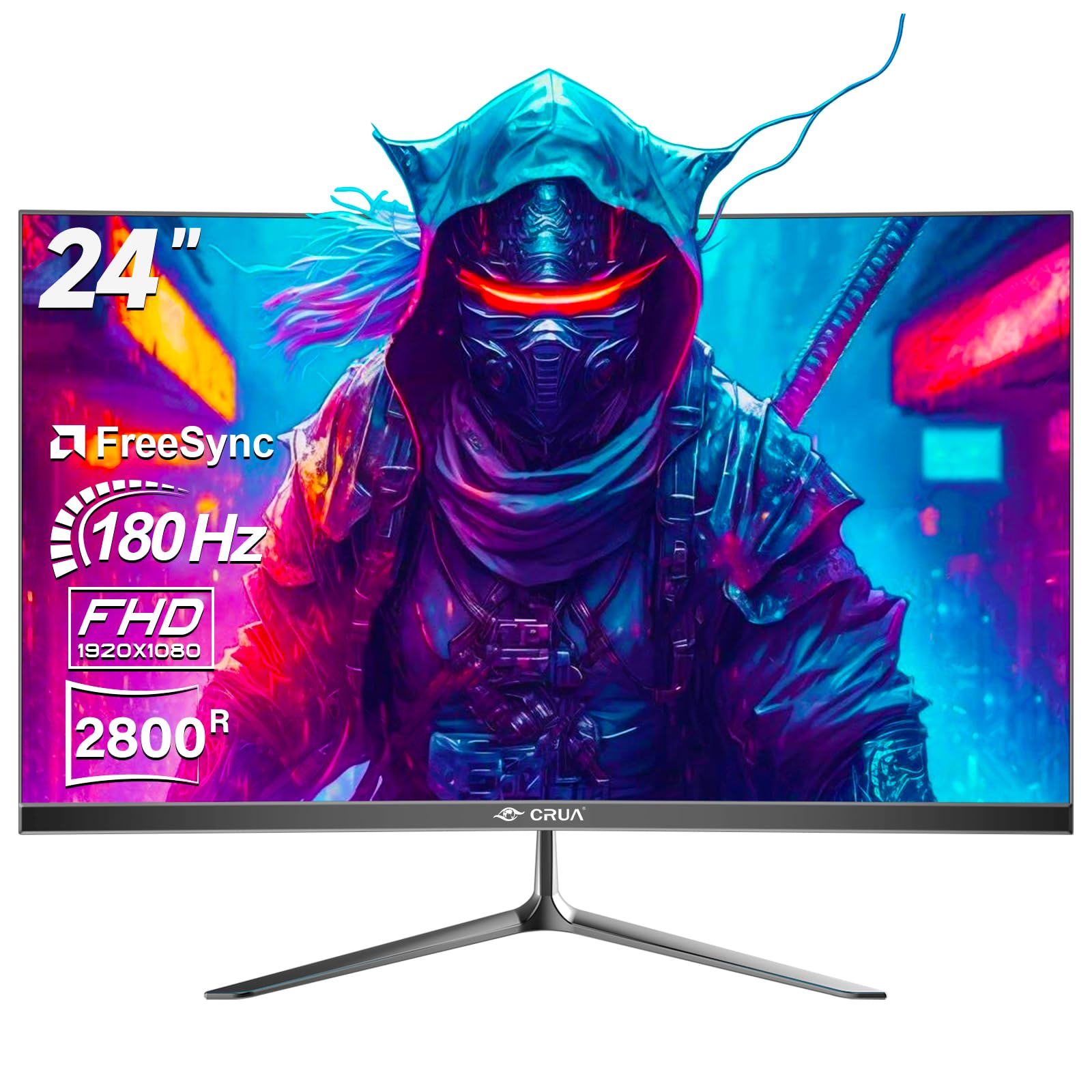 Écran PC Gaming 24 Pouces 180Hz - CURA Moniteur Incurvé FHD 1ms, FreeSync, 100% sRGB, sans Lunette - Idéal pour Jeu, Bureau et Films - HDMI, DisplayPort, VESA