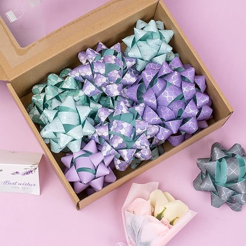 Miniatura 7 de RUSPEPA - Surtido de lazos de regalo de papel de doble cara - Diseño de sirena, verde y morado para primavera, vacaciones, cumpleaños, boda, baby