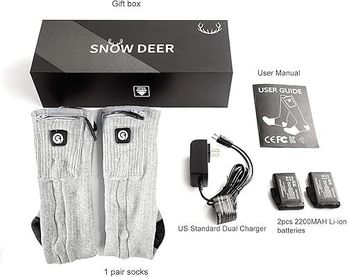 Miniatura 7 de SNOW DEER Calcetines térmicos eléctricos recargables actualizados 2023, 7.4 V, 2200 mAh, alimentados por batería, calcetines de calor para hombres y