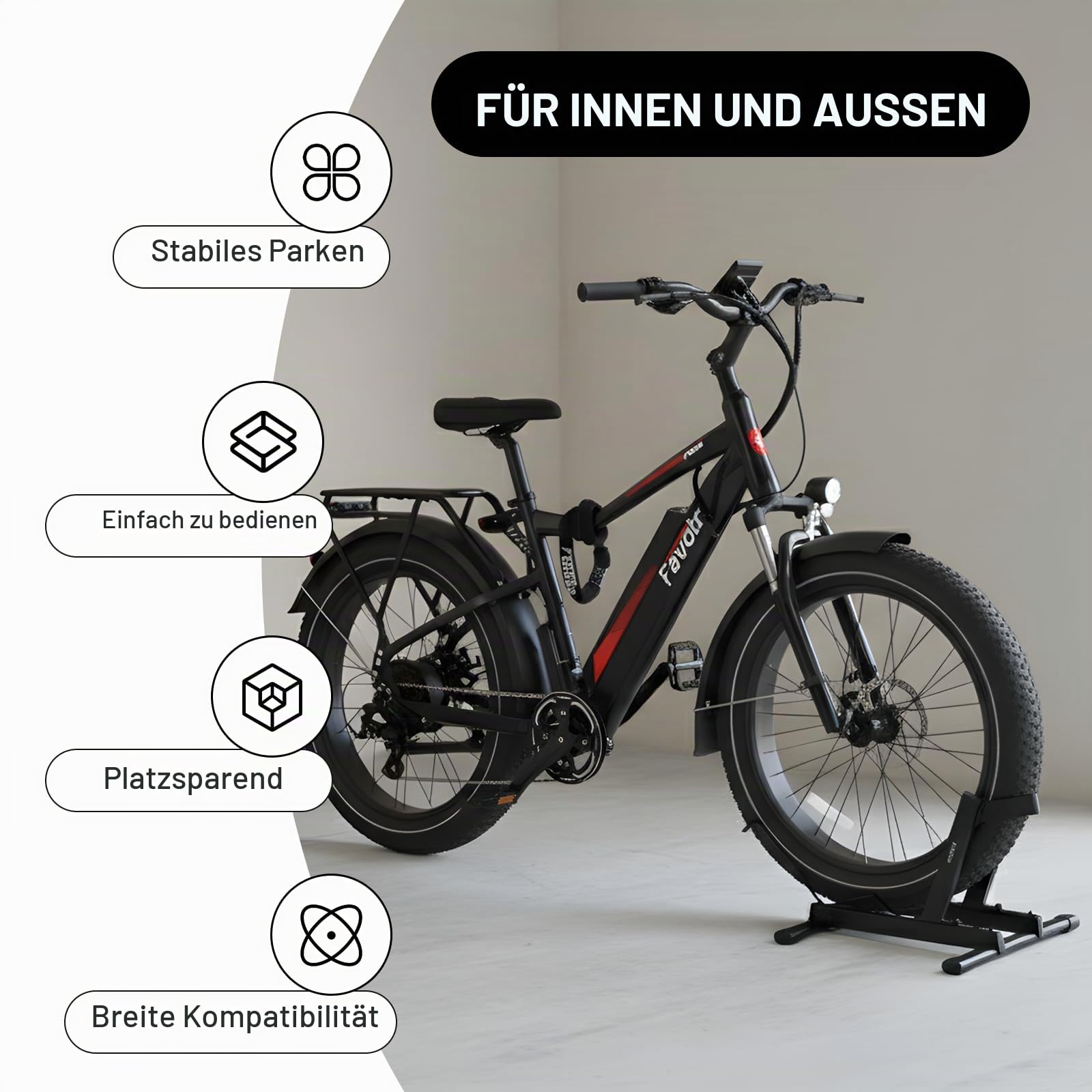 Favoto E-Bike Fahrradständer Rennrad Fahrradhalter – Stabiler Bodenständer für Elektrofahrräder & Fahrräder 20–29 Zoll Max. 38 kg rutschfest & Platzsparend