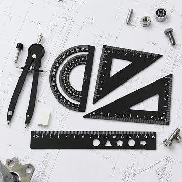6 Pcs Geometry Set Maths Compass Sets Aluminum Alloy Maths Sets Including Protractor Compass Ruler and Eraser for Student Teacher Engineers