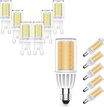 LED Bulb Bundle with 5 Pack UL CUL Listed E11 dimmable 3000K and 6 Pack Short G9 LED Bulb 5000K Non-dimmable