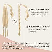Vista 40 de BARSDAR Extensión de Cola de Caballo Trenzada de 30 Pulgadas de Largo - Extensiones de Cabello de Cola de Caballo Trenzada Rubia Recta Envolvente