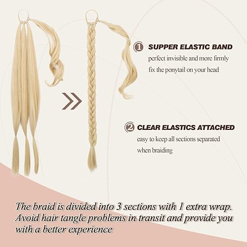 Miniatura 140 de BARSDAR 30 Inch Long Braided Ponytail Extension with Hair Tie - Straight Sleek Wrap Around Brown Braided Ponytail Hair Extensions - Synthetic Pony