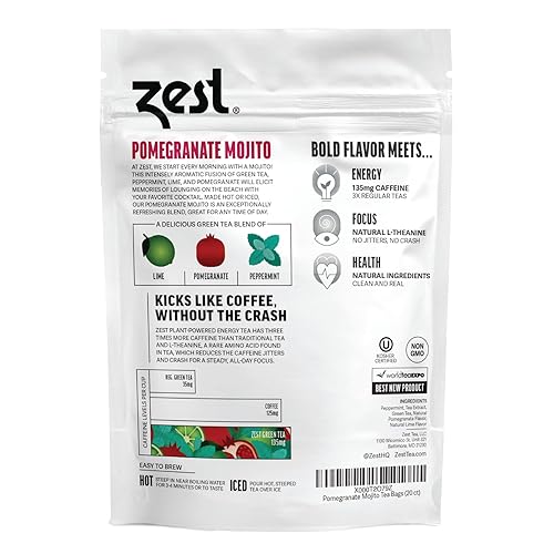 Miniatura 61 de Zest Tea - Té caliente premium de energía, mezcla de alta cafeína natural y saludable sustituto del café negro tradicional, 150 mg de cafeína por