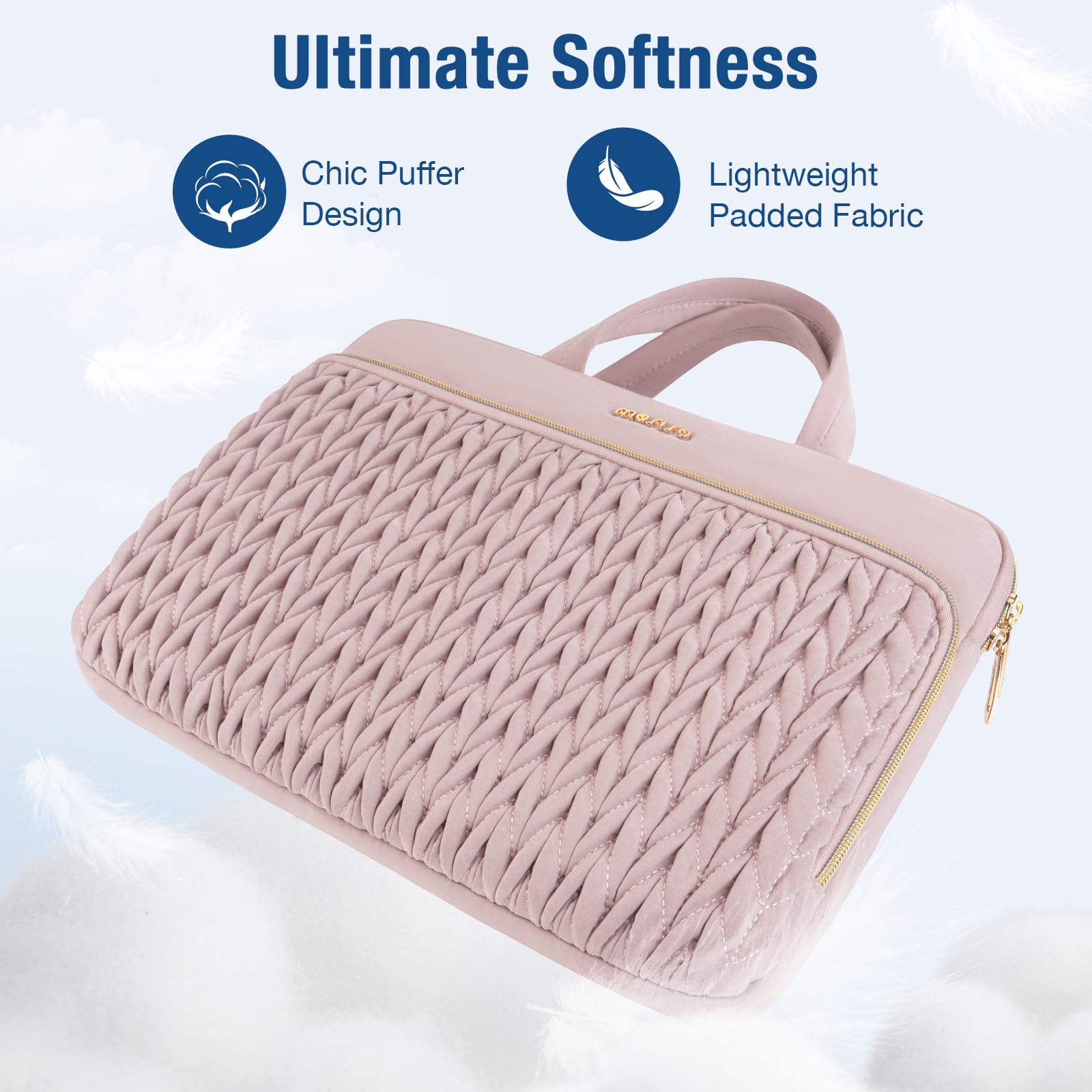 MOSISO Housse Ordinateur 13,3 Pouces Quilté Épis de Blé avec Manche & Poche | 13-13,3 Pouces Laptop Sleeve Compatible avec MacBook Neo/Air/Pro 13/14,HP Dell Lenovo ASUS,Rose