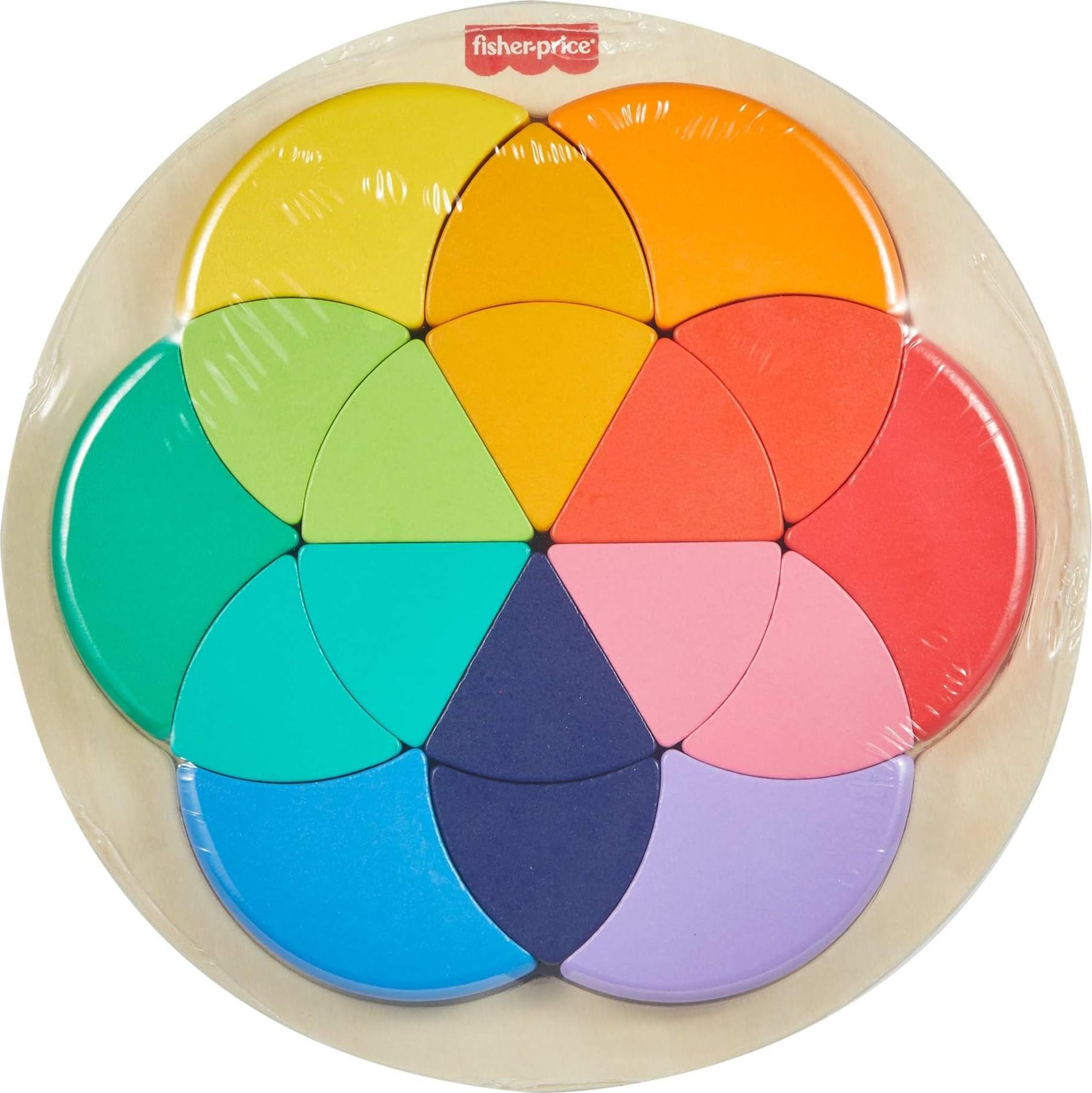 Fisher-Price Drewniane puzzle z kolorowymi kołami do przedszkola, 19 drewnianych elementów do sortowania kształtów, dzieci w wieku przedszkolnym od 3 lat