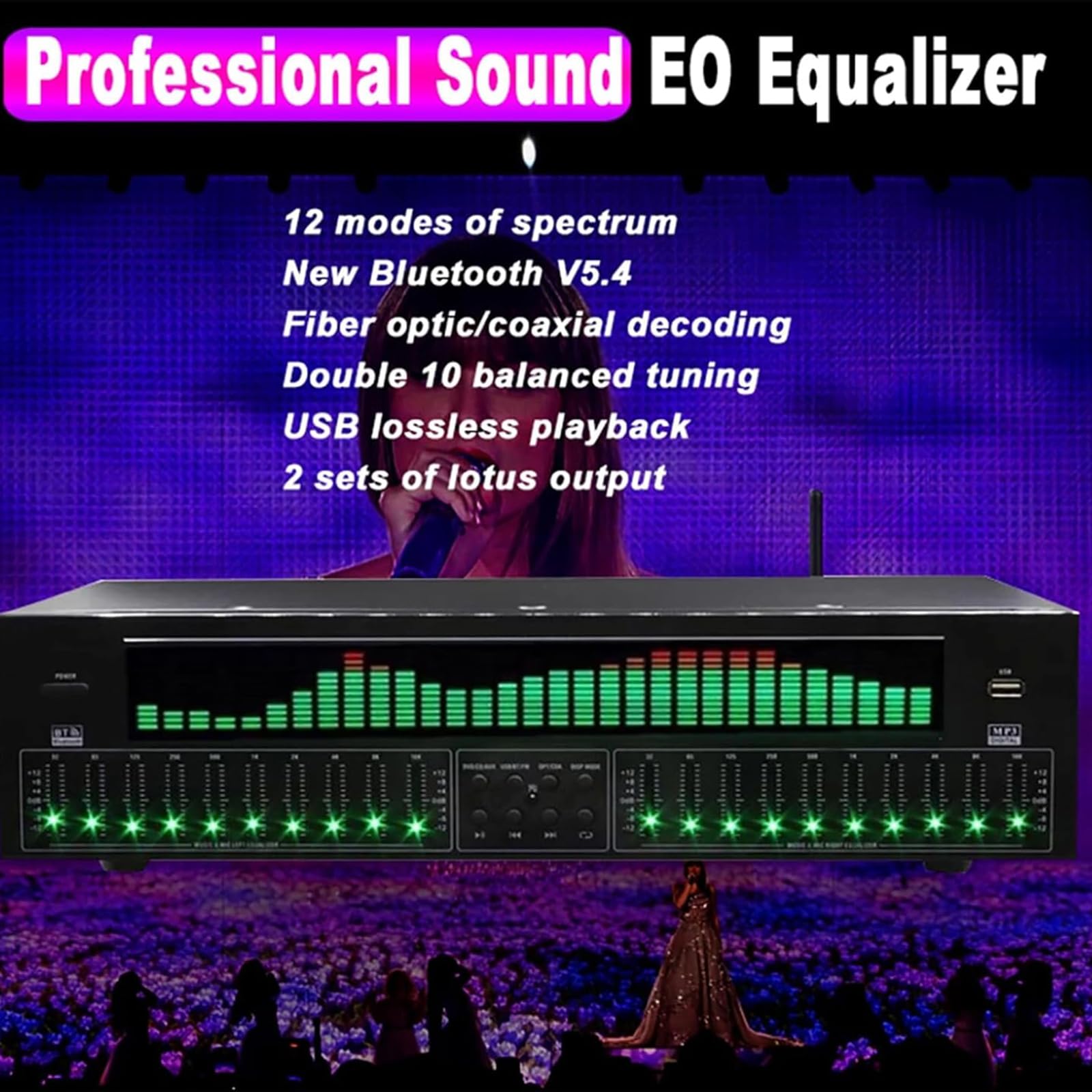 31-Band-Digital Equalizer, Audio Visualisierer Mit LED Spektrumanzeige, Musikspektrumanalysator, Rauschunterdrückung, Bluetooth 5.4, Für Bühne,Tonstudio, Studio