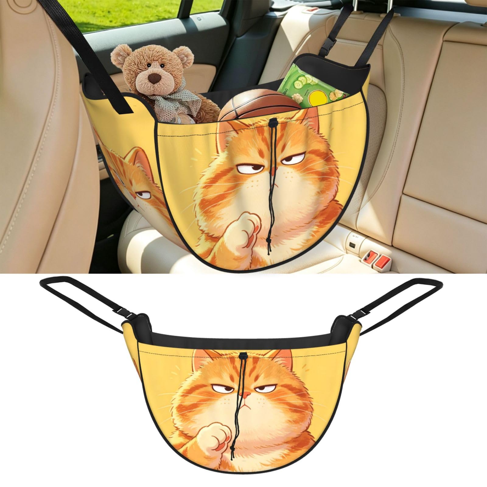Cntdbu Black Cute Orange Cat Car Seat Organizer-Backseat Storage Bag For Travel