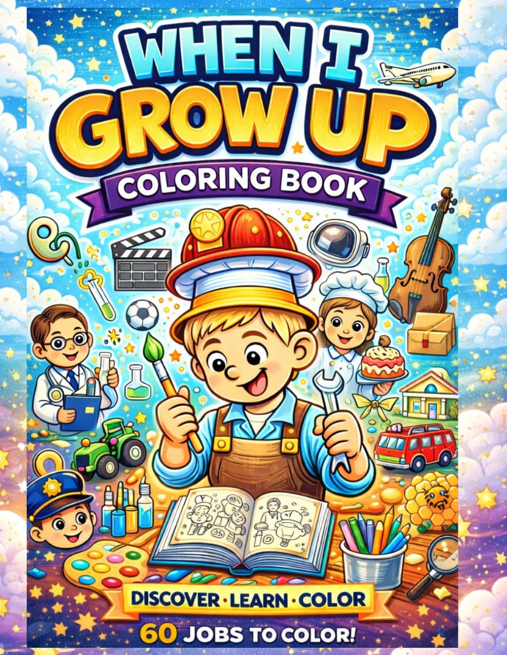 When I Grow Up Coloring Book for Kids Ages 4-8: 60 Fun Jobs to Color! Community Helpers & Careers Coloring Book for Kids | Firefighter, Doctor, Pilot, Farmer, Chef, Scientist and More