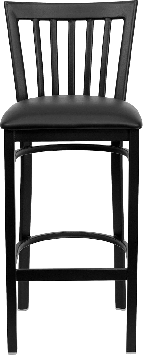 Flash Furniture HERCULES Series Black School House Back Metal Restaurant Barstool - Black Vinyl Seat (Pack of 1)