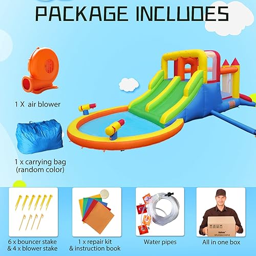 Miniatura 7 de InfIatable Casa Bonuce con 4 toboganes y piscina grande para salpicaduras, parque acuático con pared de escalada ultra ancha, salto, cañones de agua