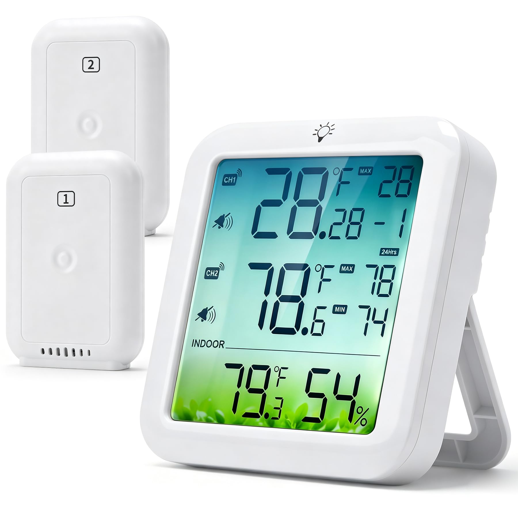 Monitor 2 Locations, 330FT Range, Magnetic and Stand Options, 24H Max/Min Temperature Records for Fridge, Deep Freezer, RV Refrigerator Thermometer with Alarm Freezer Thermometer with 2 Probes