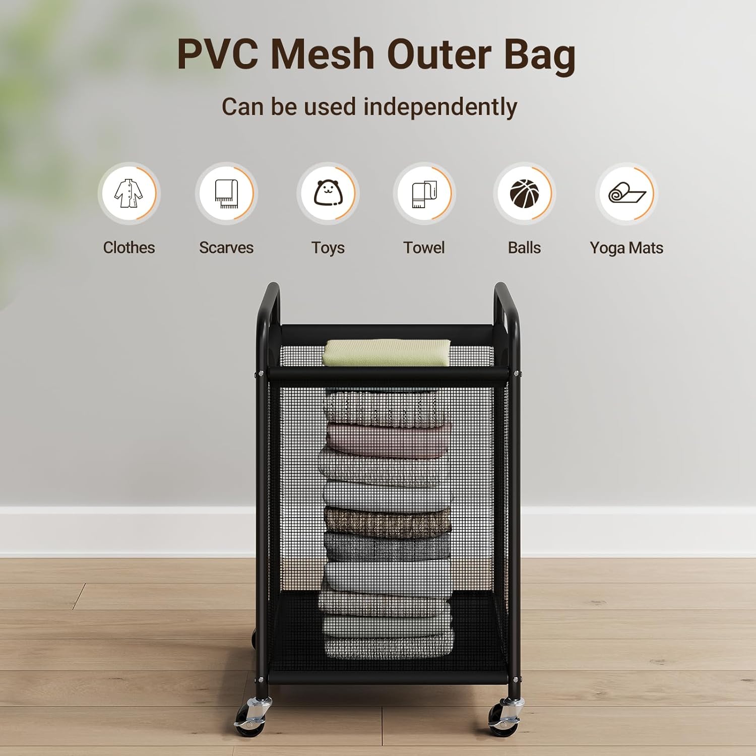 ELYKEN Laundry Basket with Wheels, 80L Rolling Laundry Hamper with Removable Liner Bag, Laundry Sorter with Metal Handle, Clothes Hamper Cart for Laundry Room, Bedroom, Bathroom and Dorm