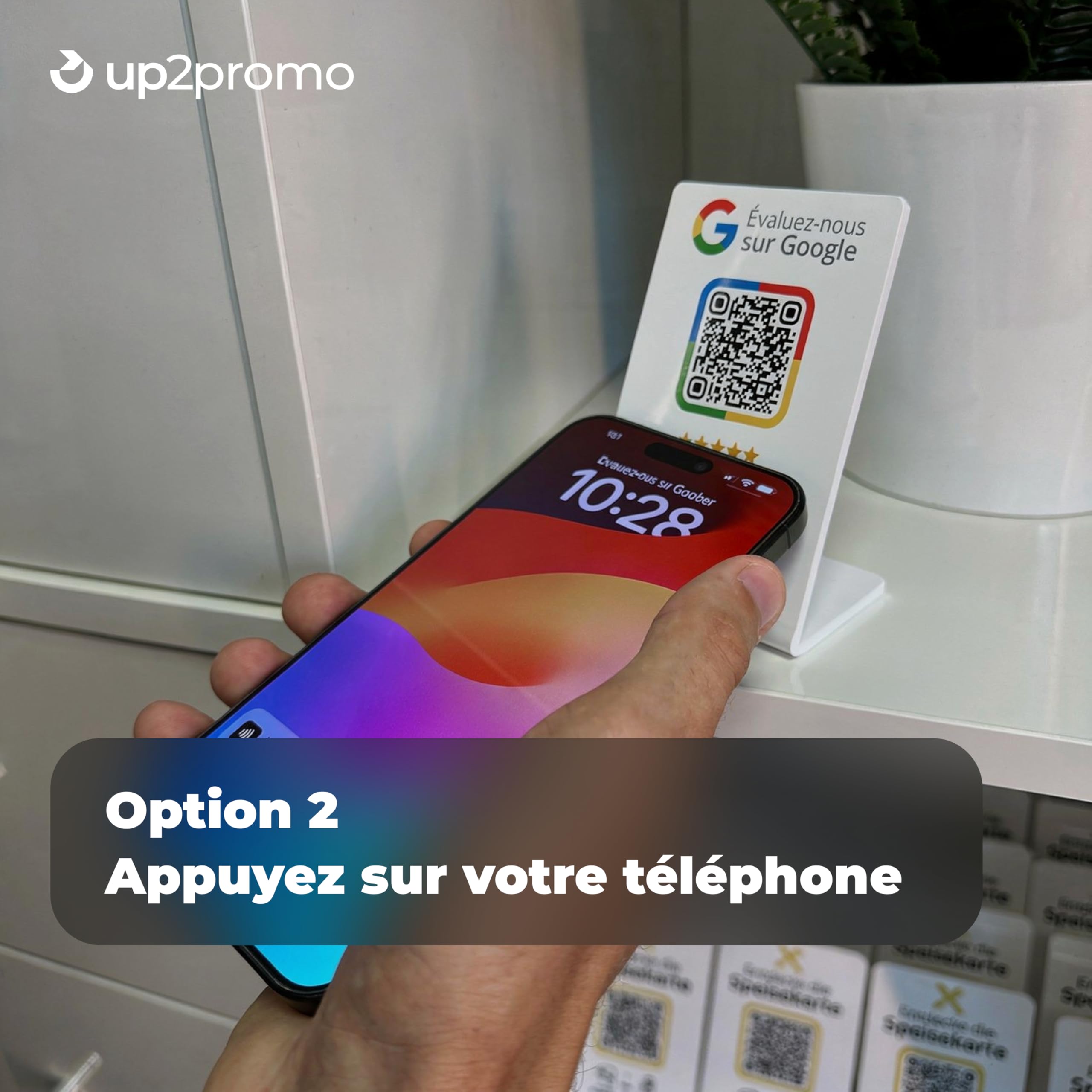 Avis NFC & QR Présentoir/écran/panneau pour Google (blanc)