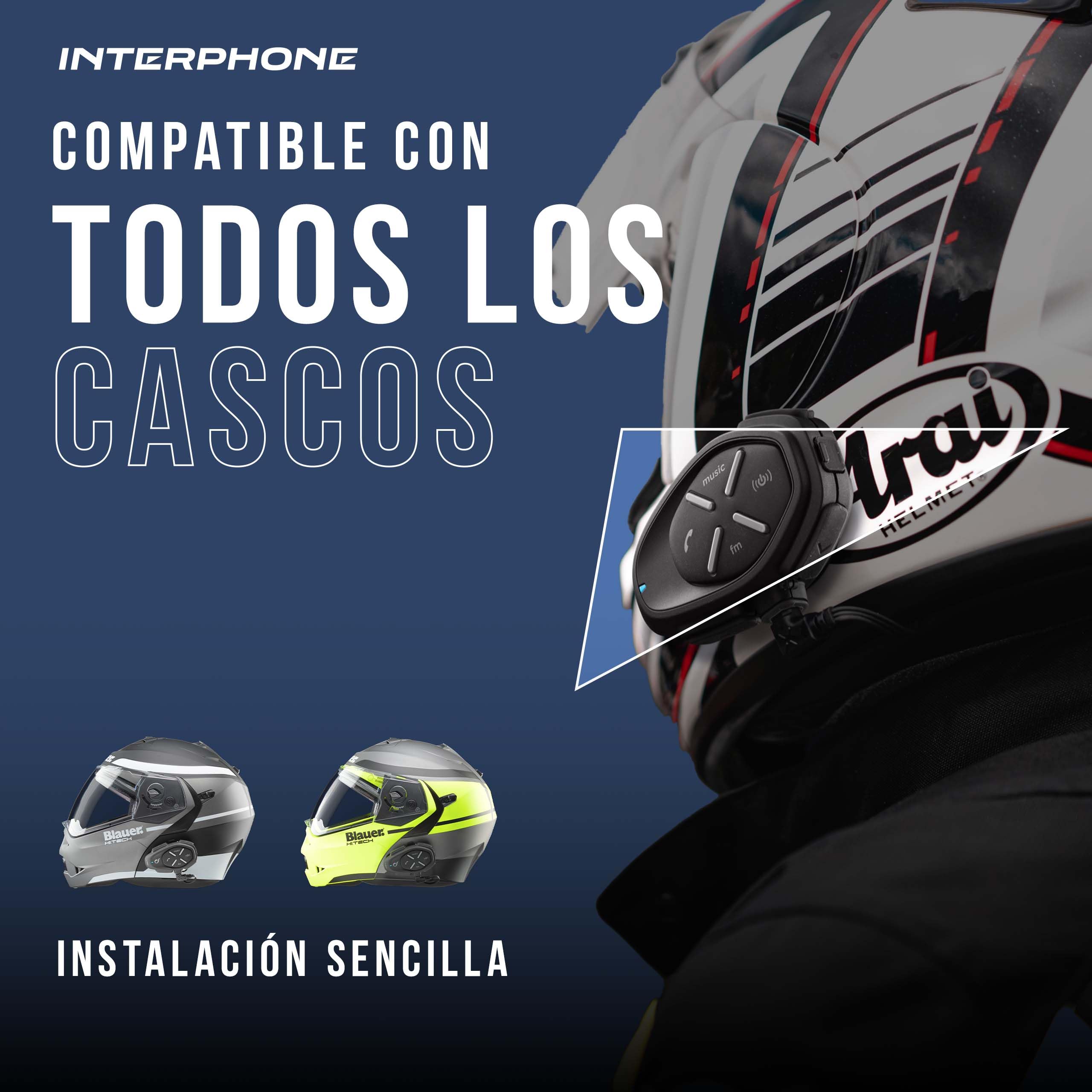INTERPHONE LINK HD Intercomunicador casco moto individual para comunicarse entre pilotos, motos y con el pasajero hasta 300 m, intercomunicador con Bluetooth, accesorios moto, 20 h de autonomía e IP67