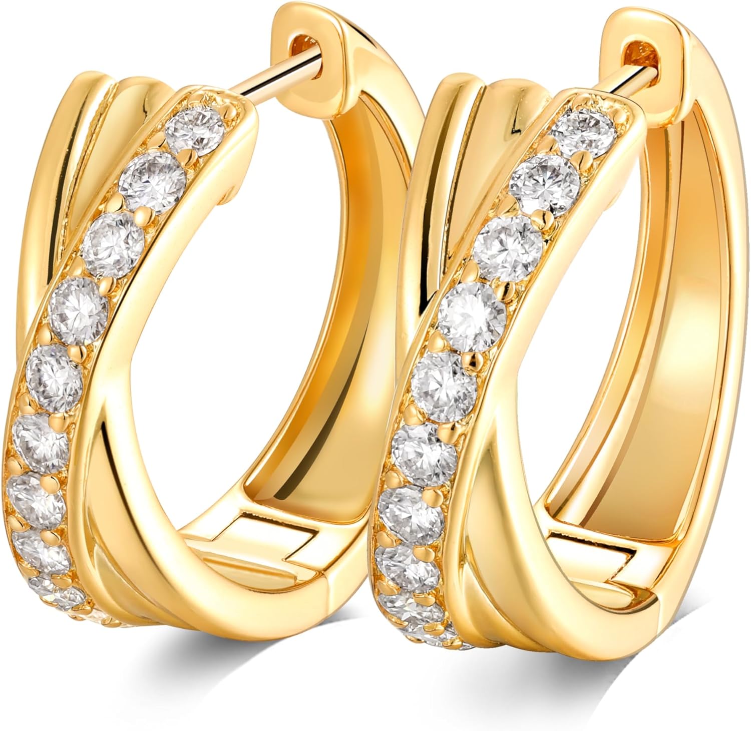 14K Yellow Gold Hoop Earrings for Women, Thick Diamond Hoop Earrings 5mm Width Design, Sterling Silver Statement Bold Hoop Earrings for Wedding Birthday Anniversary