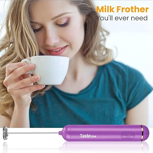 Miniatura 5 de Espumador de leche de mano, máquina de espuma eléctrica a pilas y mezclador para bebidas (azul)