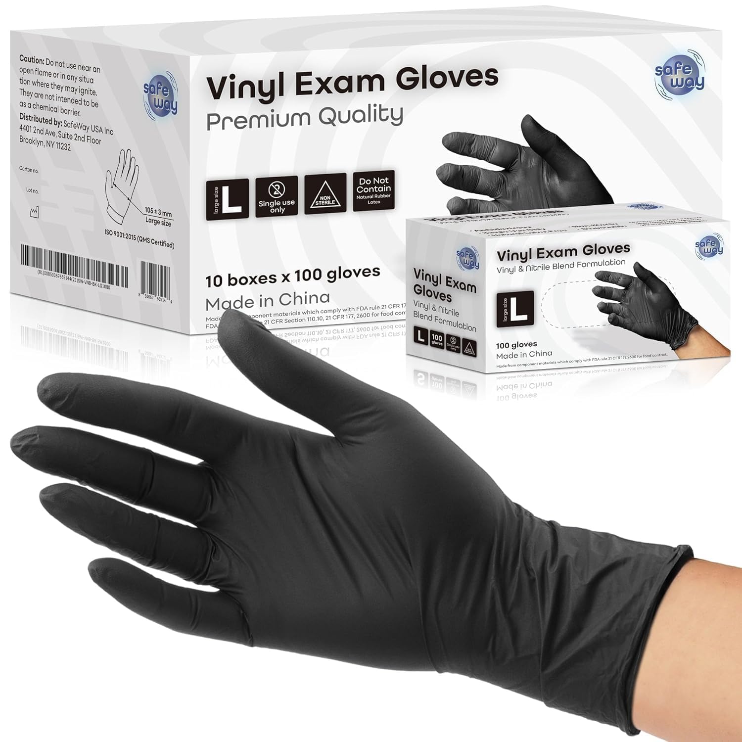 SAFEWAY USA Vinyl Disposable Gloves — Non-Latex and Powder Free, Heavy-Duty Protective and Multi-Purpose Gloves for Cleaning, Food Prep, Tattooing,