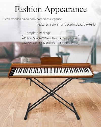 Miniatura 3 de Longeye Teclado de piano de 88 teclas, piano eléctrico de madera, piano digital semipesado para principiantes y profesionales con soporte para
