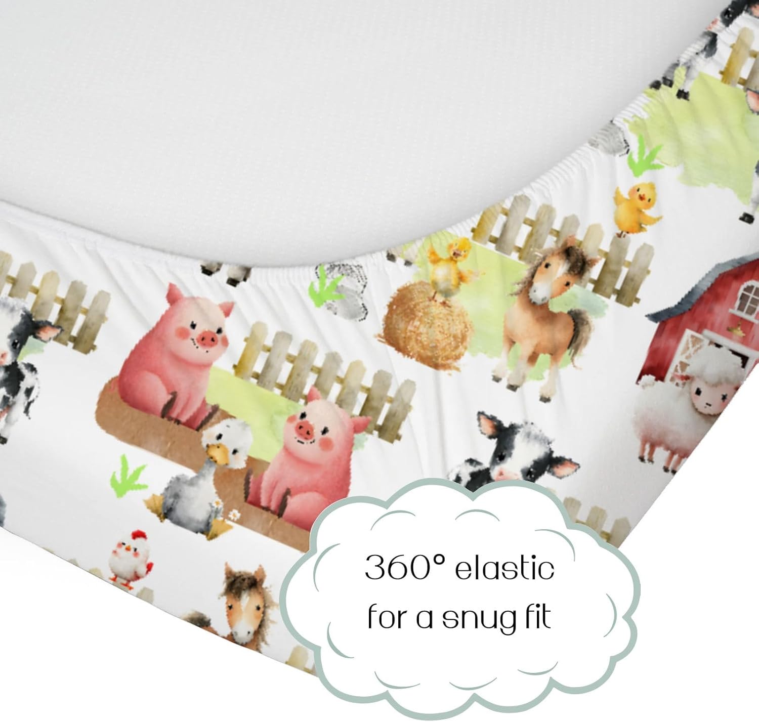 HawSkgFub Farm Animal Life Barn Fitted Standard Crib Sheet for Baby Boy Girl, Neutral Cow Horse Pig Sheep Toddler Mattress Cover, Soft Breathable Stretchy Nursery Bed Sheets Decor Kids Gift 52" x 28"