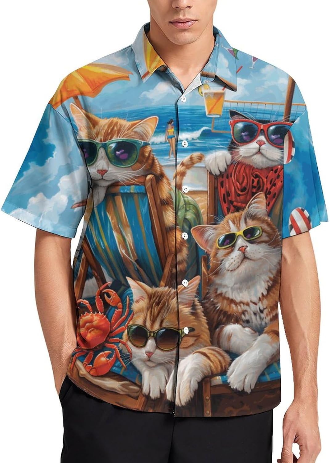 Men's Hawaiian Beach Dog Cat Shirt Short Sleeve Aloha Shirt Floral Button Down Tropical Hawaii Shirts - Image 2