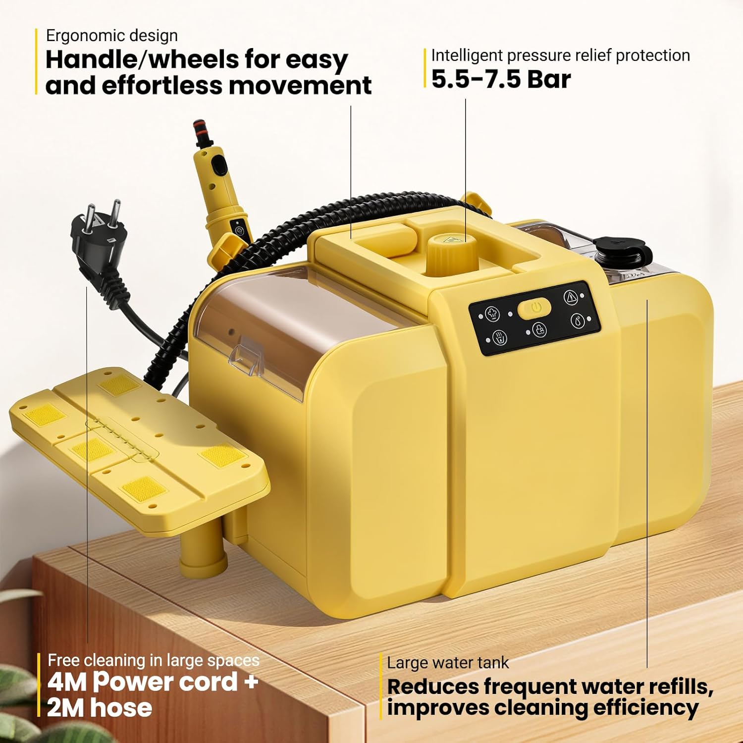 Steam Cleaner, Chemical-Free High-Pressure Commercial Steamer Cleaner with Unlimited Steam Injection, Fast Heat-Up, 2.2L Capacity, 14 Accessories for Floors, Grout, Upholstery (yellow)